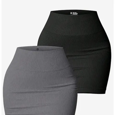 Women's Woven Trendy Hip High-Waisted Ribbed Shaping Fitted Bodycon Cropped Mini Skirt - Soft Basic, Tummy Control, Smooth Breathable Stretchy Fabric, Chic Minimalist Bottom, It Girl Vibe, Girly Vibes, Pairs with Tees Sweaters Coats, Multi-Color Options