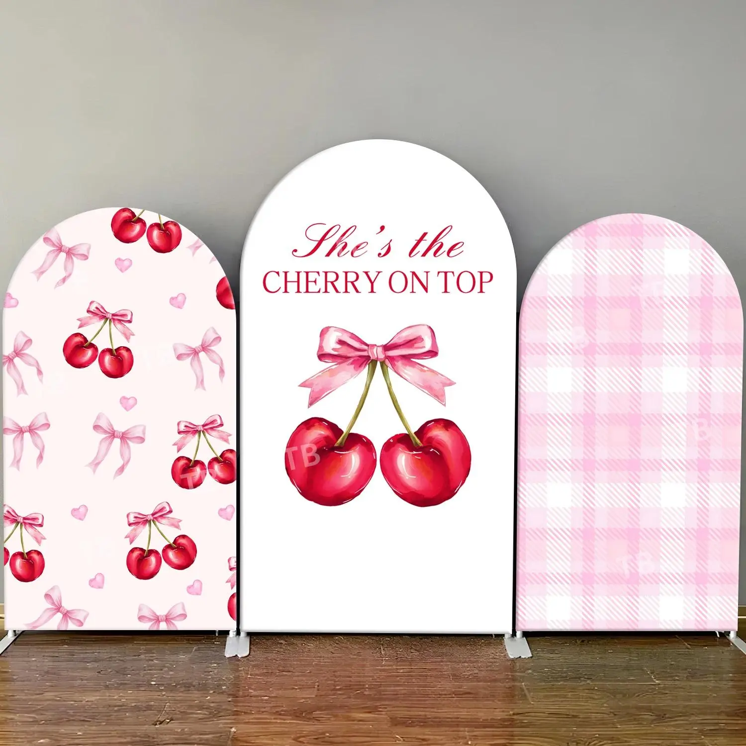 Girls Birthday Arch Backdrop Cover She’s The Cherry on Top BabyShower Party Decor Pink Cherry Chiara Wall Photography Background