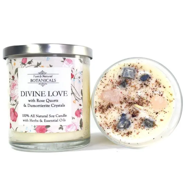 Divine Love Pure & Natural Soy Candle (100% Natural) with crystals | Art Of The Root