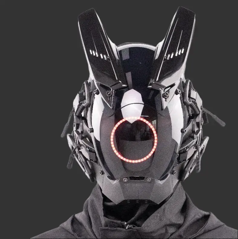 CosTribe Cyberpunk Full Face Mask - Rechargeable Red LED Light, Scratch-Resistant ABS Plastic & TPU, Graphic Mecha Techwear Accessory, 1 Size, Acrylic-Infused, Secure, for Cosplay, Ceremony, Happy Birthday, Anniversary
