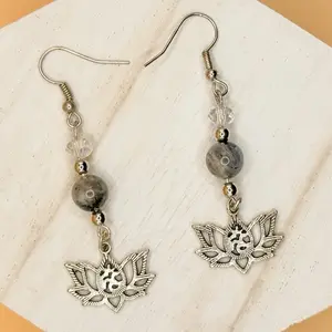 Handcrafted by Rita Labradorite Earrings with silver Lotus charm