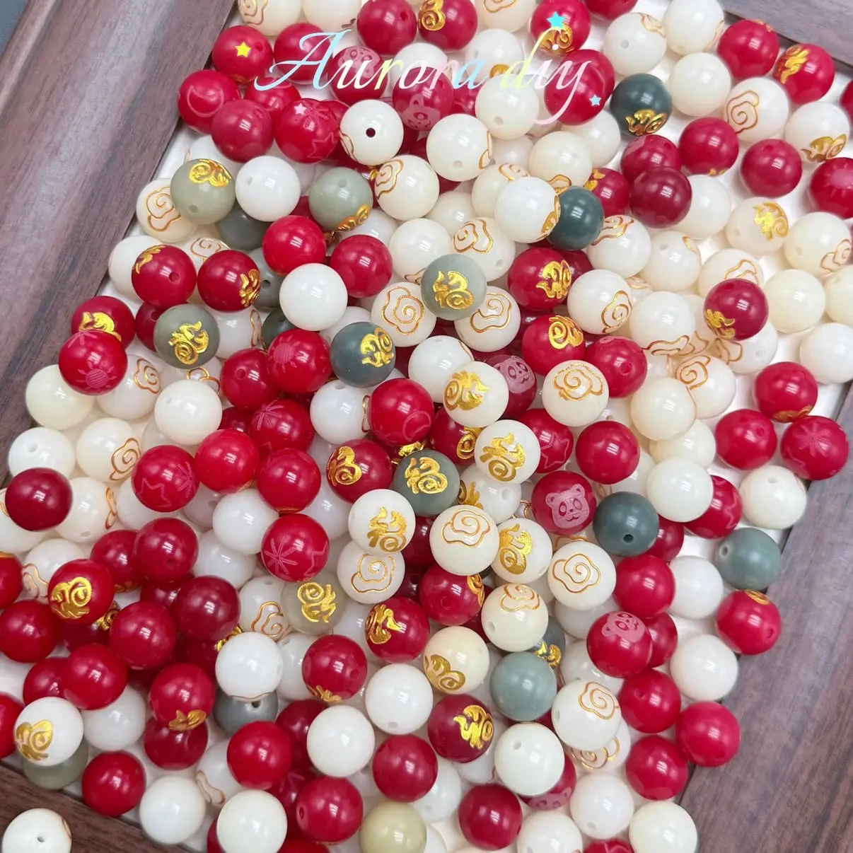 (H17)multicolored lucky carving beads*100