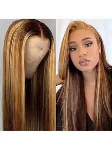 Honey Blonde 5x5 Lace Closure Wig Human Hair 180% Density 5x5 Straight Ombre Lace Front Wigs Human Hair Highlight Honey Blonde Wig Pre Plucked for Women