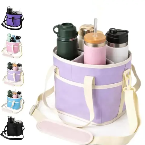 4-Slot Drink Carrier Bag,Drink Caddy Drink Holder with Adjustable Shoulder Strap,Foldable Water Bottle Holder for Car,Picnic,Walking,Travel extra-large capacity