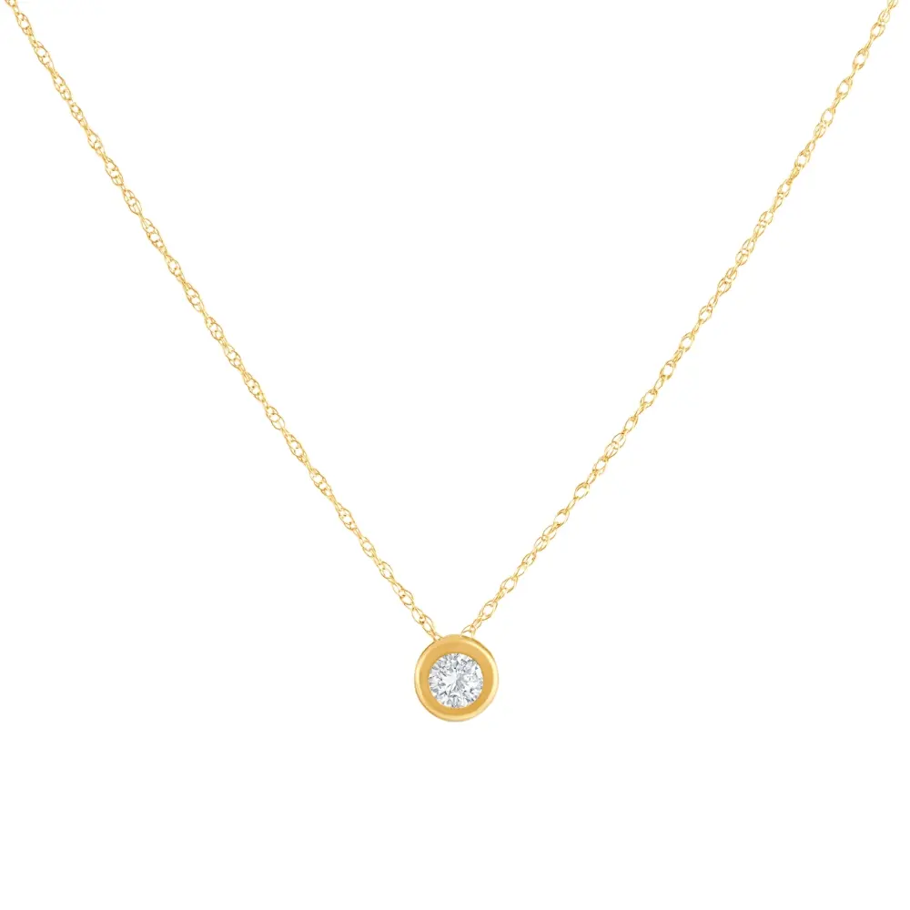 1/4Ct Diamond Bezel Pendant Solitaire Necklace 14k Yellow Gold Lab Grown