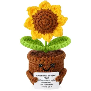 Crochet Sunflower Artificial Flower, 1 Count Emotional Support Plush Plant, Funny Positive Gift for Women, Home Office Desk Car Decor