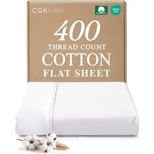 400 Thread Count 100% Cotton Flat Sheet Comfortable Cooling & Breathable Luxury Hotel Quality Bedding Extra Soft Easy Care Wrinkle Free White