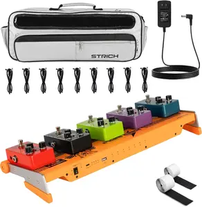 STRICH ComboFX Pedal Board with Built-in 10000mAh Battery and Power Supply, Works Without External Power, 18 x 5.8" Aluminum Pedal Board 2.2LB with Cables, Carry Bag and Hook Loop Strips