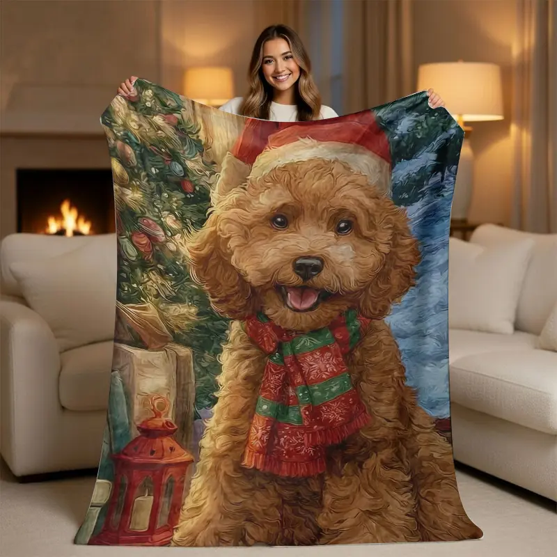 Cute Christmas Dog Flannel Throw Blanket - Fluffy Faux-Fur, Furry Style, Soft Cozy for Sofa Bed, Holiday Aesthetic Room Decor, Christmas Gifts for Dog Lovers, Fluffy Faux-Fur Blankets, Furry Style Blankets