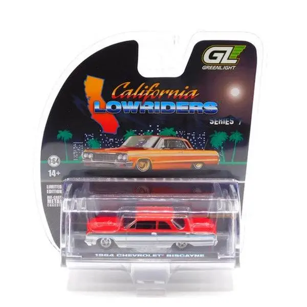 Greenlight 1964 Chevrolet Biscayne Lowrider – Silver Metallic & Red Two-Tone Diecast Model Car