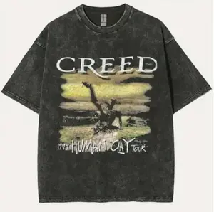 Men's Vintage Creed Band Tour Graphic T-Shirt - 100% Cotton Heavyweight, Washed Retro Print, Relaxed Fit Short Sleeve, Easter/Halloween/Concerts