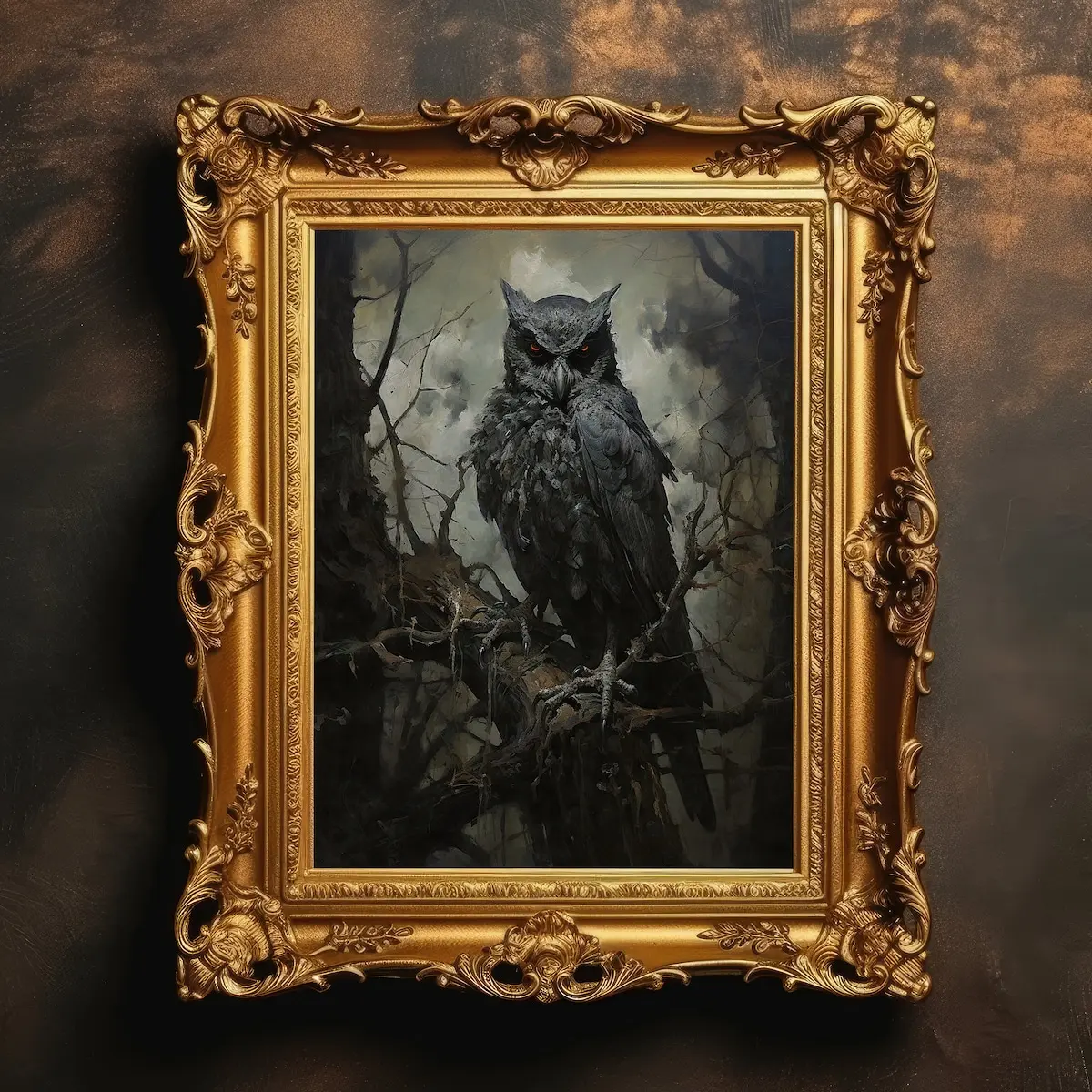 Evil Owl | Dark Academia, Antique Painting, Vintage Art, Dark Wall Art, Home Room Decor, Goth Cottagecore, Unframed