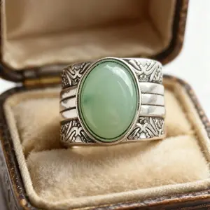 Chunky Silver Tone Stone Ring for Women – Thick Band Statement Ring, Minimalist Sparkly Jewelry