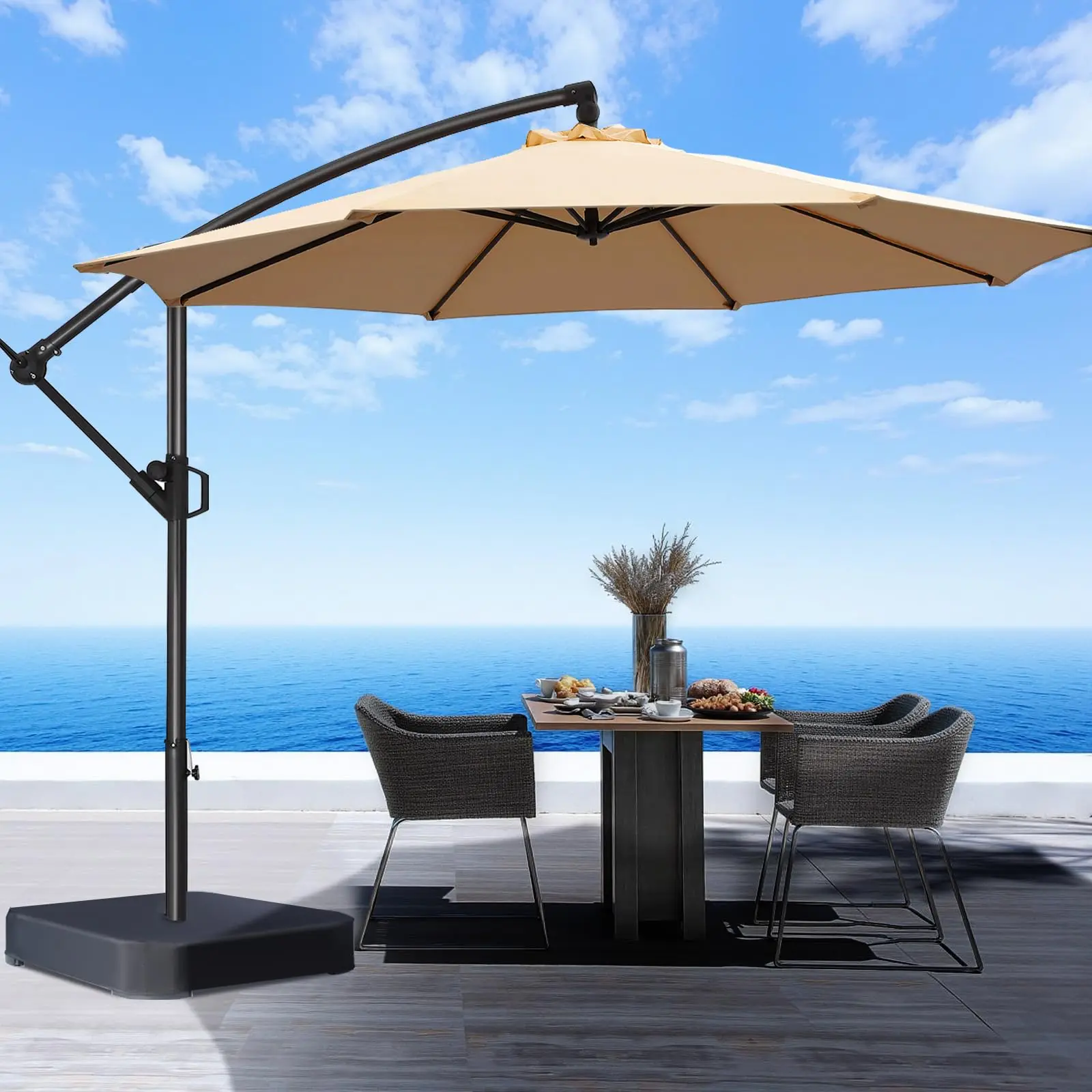 10FT Heavy Duty Cantilever Patio Umbrella - 360° Rotation & 4-Level Height Adjustable for Backyard, Poolside and Lawn