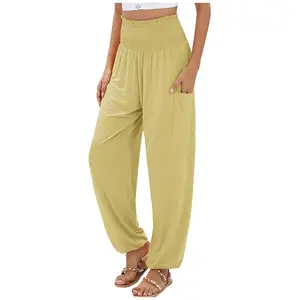Women's Athleisure Pants Elastic-waist High Waist Harem Pants Stretch and Comfortable Barrel Trouser