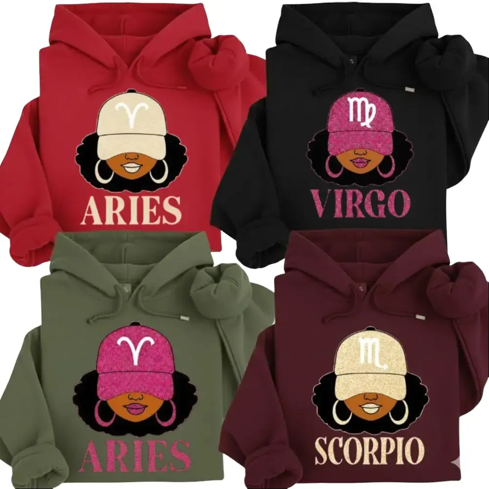 All 12 Zodiac Slay Girl Hoodie, Glitter Astrology Hat Graphic for Adults, Full Horoscope Star Sign Collection with Bold Zodiac Letter Design, Unisex Astrology Gift for Men & Women