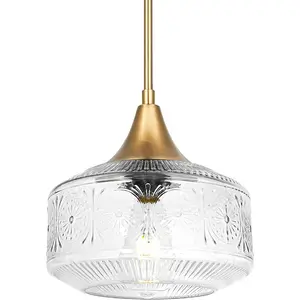 Brushed  Pendant Light with Large Thickened Glass Shade(Size 9.25in), Pendant Lights Kitchen   Brass Kitchen  Lighting Adjustable Hanging Lights for Dining Room Hallway Bathroom