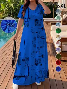 Plus Size Women's Casual Fashion Artistic Ink Splatter V-Neck Blouse, 9 Colors Available, Slimming and Concealing, Beach Daily Vacation Wear