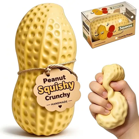 Crunchy Peanut Form Squishy - Slow Rise Stress Relief Toy, Soft ASMR Fidget Desk Toy with Cute Shape, Anxiety Calming Gift for Teens & Adults