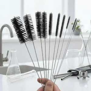Reusable Long Handle Cleaning Brush Set with Multiple Nylon Heads for Deep Cleaning - Ideal for Bottles, Straws, Cups, Kitchen Sinks, Pipes, and Tube Containers. Portable Home Cleaning Tool Kit, Cleaning Supplies