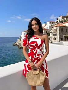 [Graduation Season]Women's Plant Print Bubble Sleeve Dress, Summer Vacation Beach Dress, Stylish and Comfortable, Perfect for Warm Weather, Casual Wear, Casual Lightweight Dress