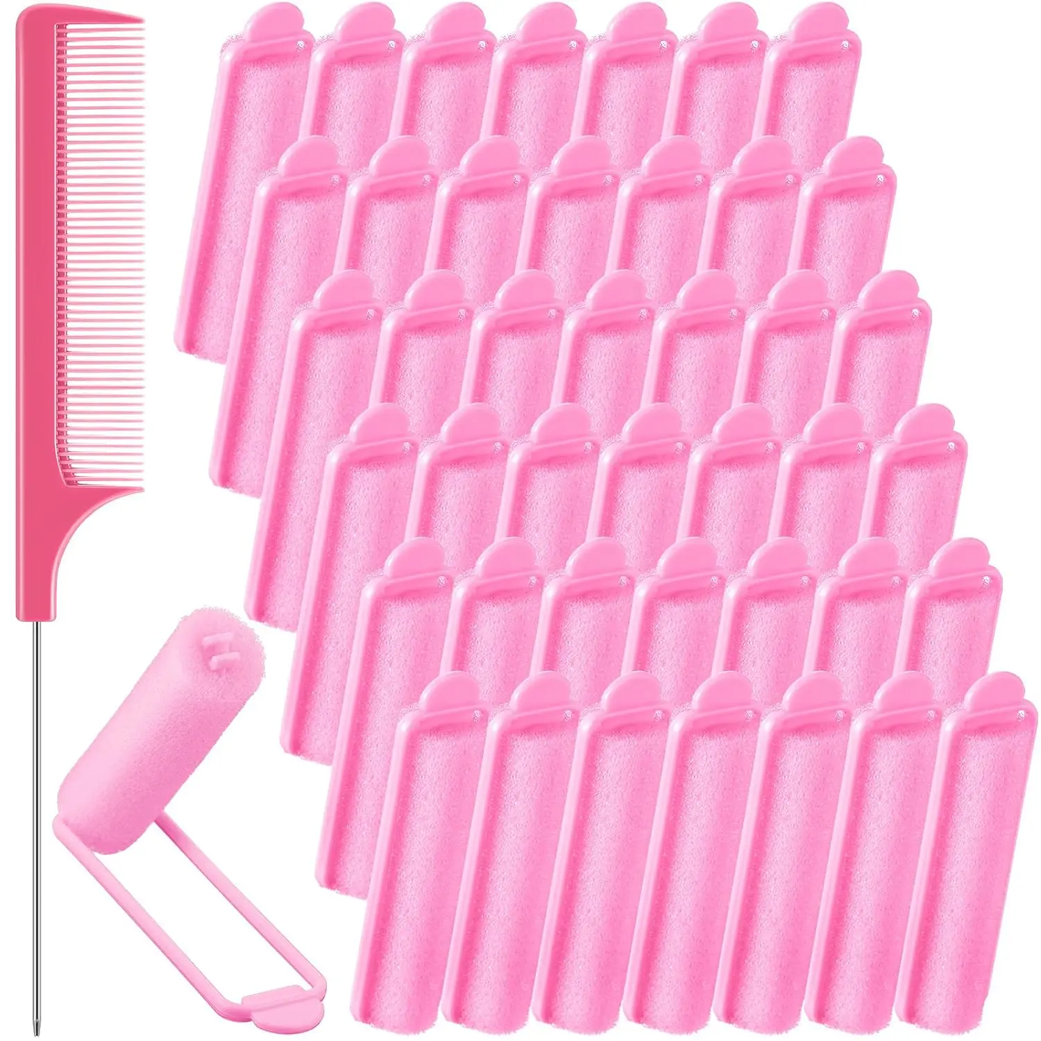 43-Piece Heatless Curl Styler Set - Fragrance-Free 0.59in Soft Foam Sponge Curlers, Stainless Steel Comb, Overnight Bouncy Curl Tool for Fine Hair