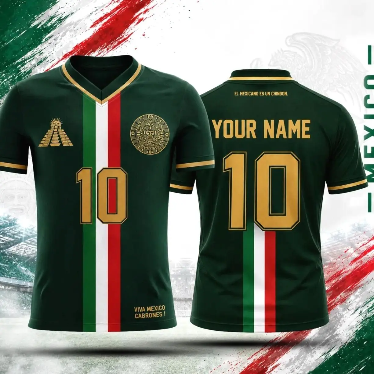 Green Mexi Soccer Jersey | Custom Name & Number | Personalized Football Shirt | Mexican Heritage Futbol Jersey | Mexico Fan Gift, Gift For Him, Gift For Her.