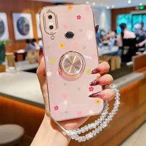 M01s Beautiful and Lovely Flowers Plating Crystal Jewelry Strap Lanyard Phone Holder Case with Elegant Cover Compatible with For Samsung Galaxy M01s
