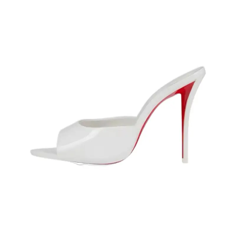 Red bottom heels sandals Minimalist and Versatile High-heeled Pointed Slippers for Women, Sexymesh Fabricrhinestone Setfoot Sandals