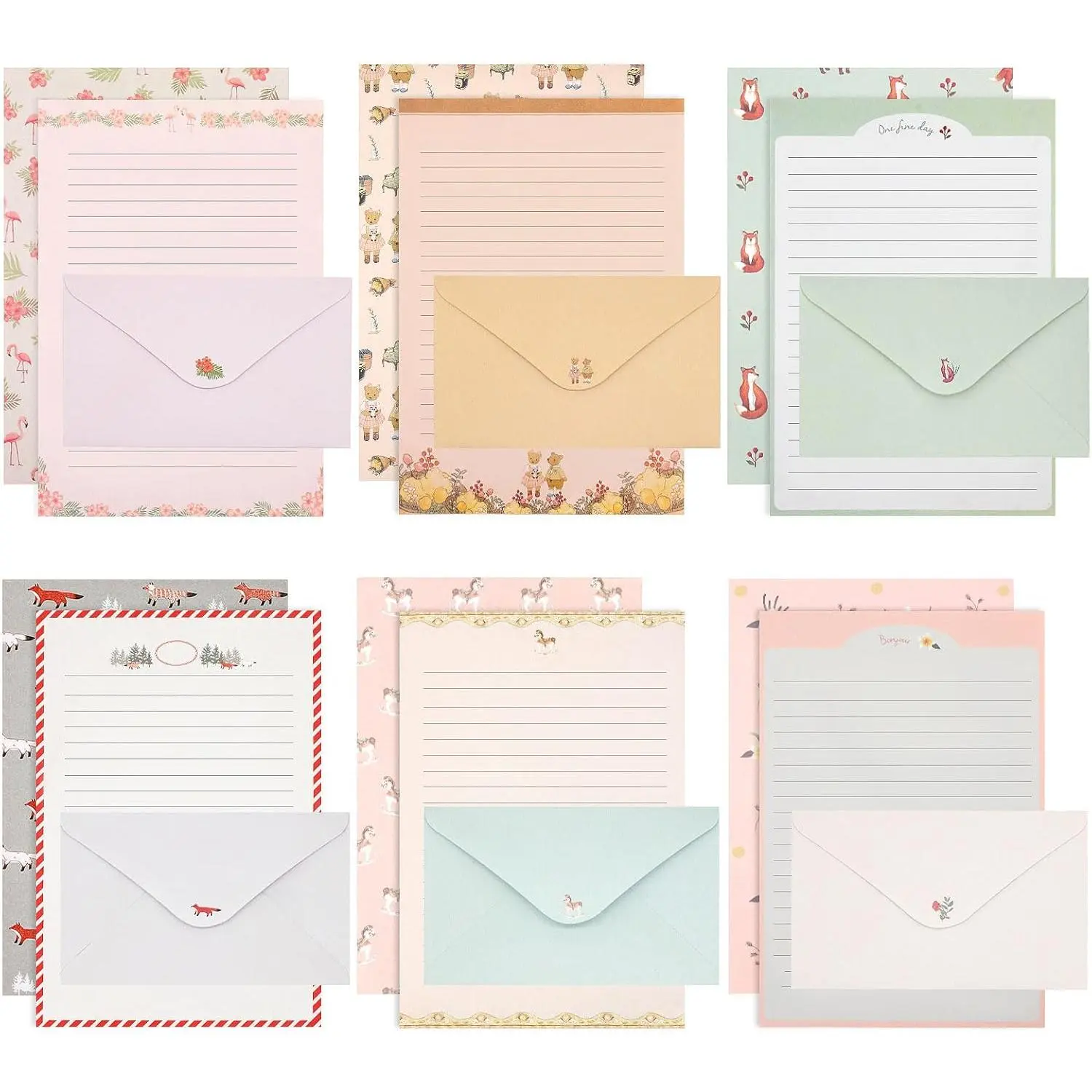 54 PCS Cute Lined Stationery Set - 36 Lined Writing Paper, 18 Envelopes, Letter-Writing Supplies for Invitations, Office Use (Party Gift Ready), Letters, Poem