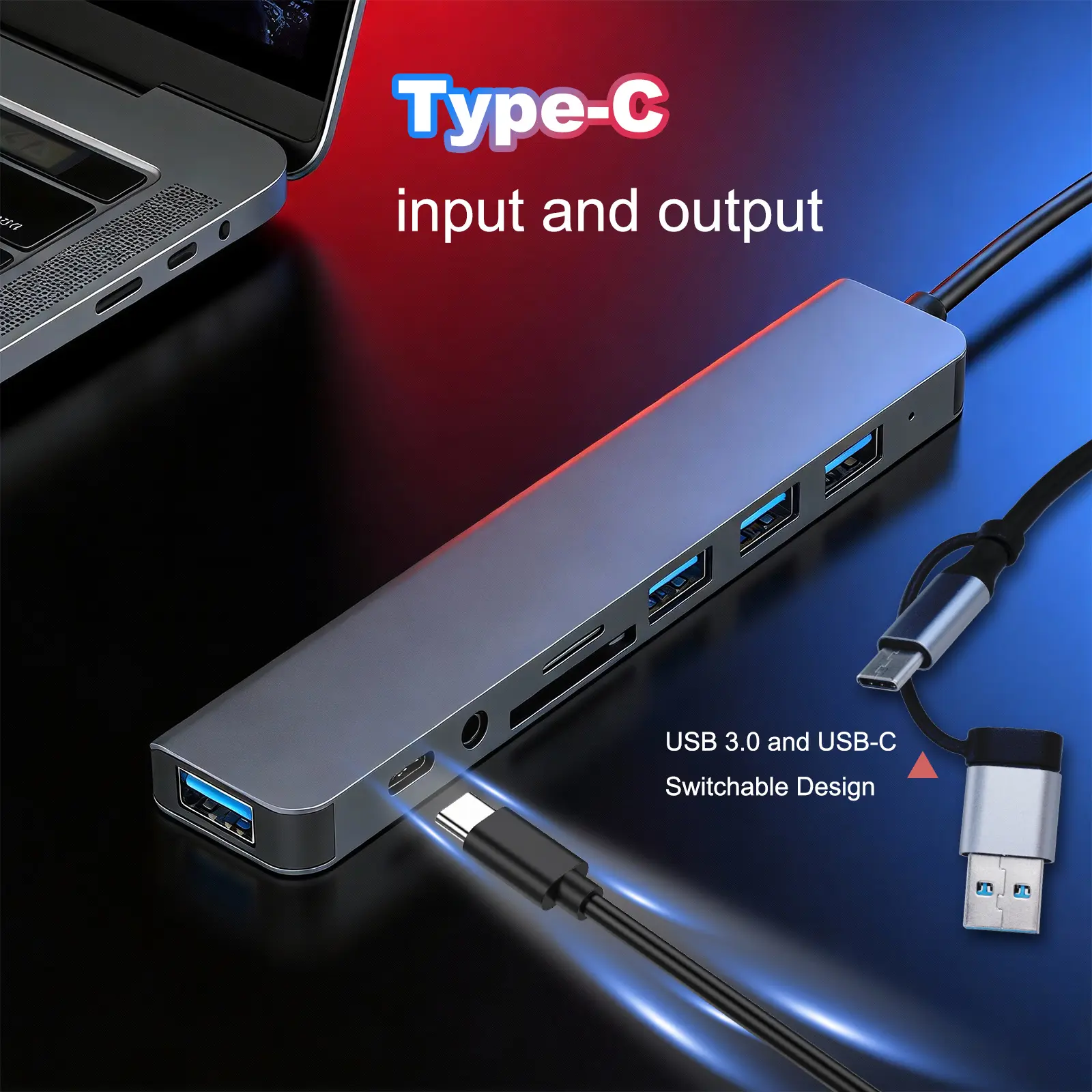 8-in-1 C-Type USB-A Hub Multi-Device Compatible Adapter with SD/TF Card Reader, 3.5mm Headphone Aux Jack, USB Splitter for Phones, MacBook Pro/Air, XPS, Surface (C-Type, Card Reader, Headset, Mobile Adapters), C-Type Adapters