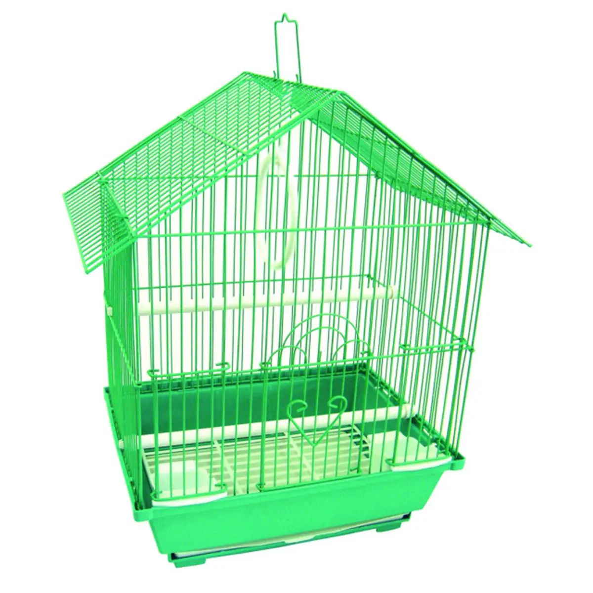 212 MAIN Sturdy and Durable Plastic House-Shape Bird Cage for Parakeets, Mice - 17.8" H x 10.8" W x 13.3" L, 2.5 lbs, Green, 1 Swing, Movable Perches, Upward Sliding Door, Easy Cleaning, Slide-Out Tray, Bottom Grate, Top Handle (Bird Cages & Houses)