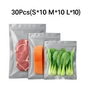 30Pcs Reusable Aluminum Foil Sealable Storage Bags Thick Self-sealing Vacuum Zipper Pouches for Fresh Fruit Vegetable Meat Metallic Finish Eco-friendly Pantry Organization
