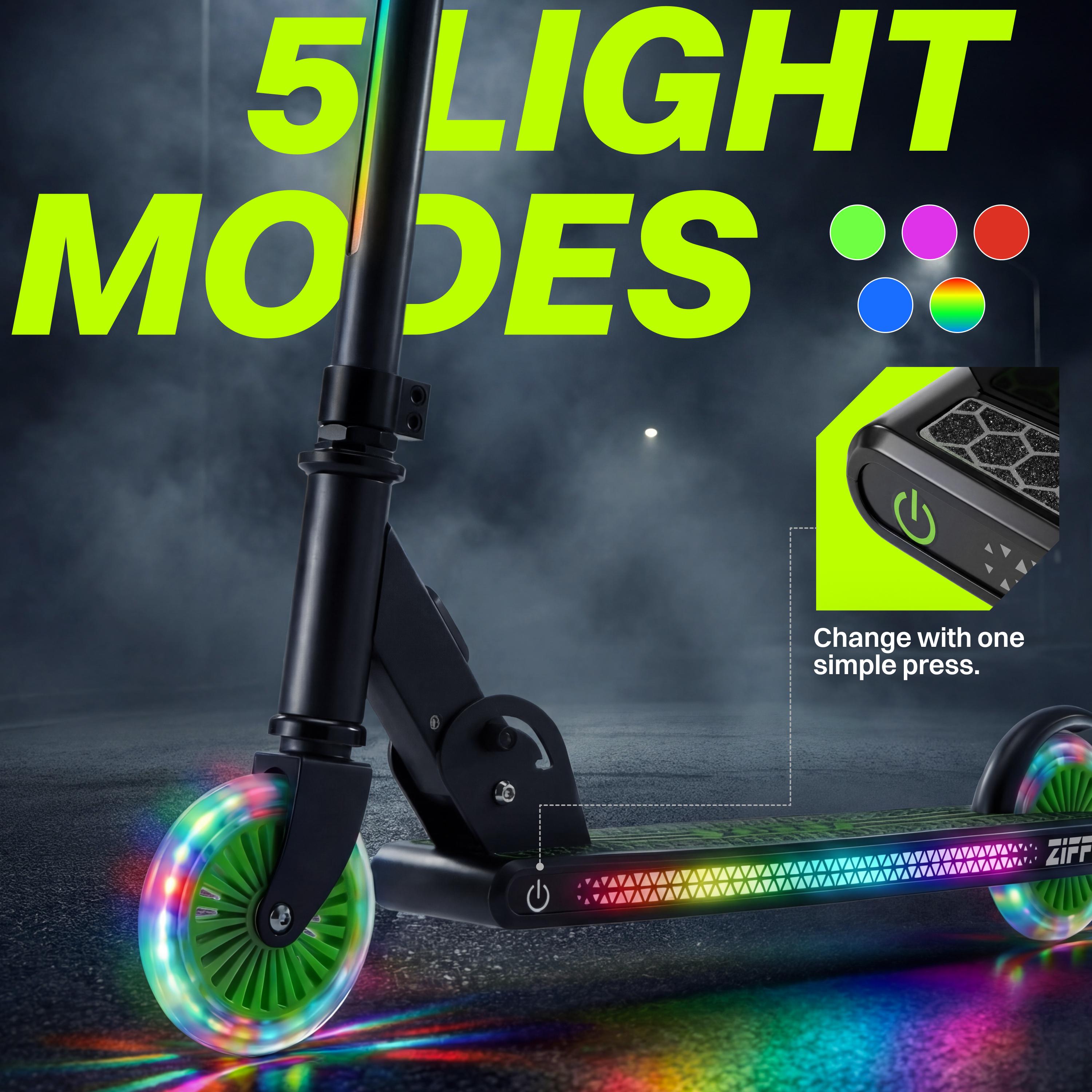 JOVA  Light Up Scooter for Kids 3-12, 2 Wheel Foldable Kids Kick Scooter, 3 Adjustable Height, ABEC-7 Bearing with 4'' PU Wheels, Rear Foot Brake, Gift for Boys& Girls, Pink/green (Up to 110lb)