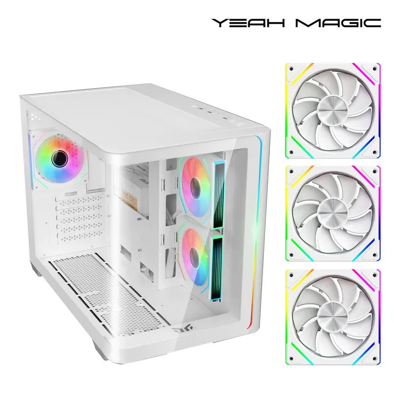 YEAH MAGIC Biforst Mid-Tower PC Gaming Case, High-Airflow,ARGB light strip, Sturdy One-piece curved curved glass,With 3 RGB fans,Gaming Computer Case for Micro-ATX/ITX Motherboard pc case