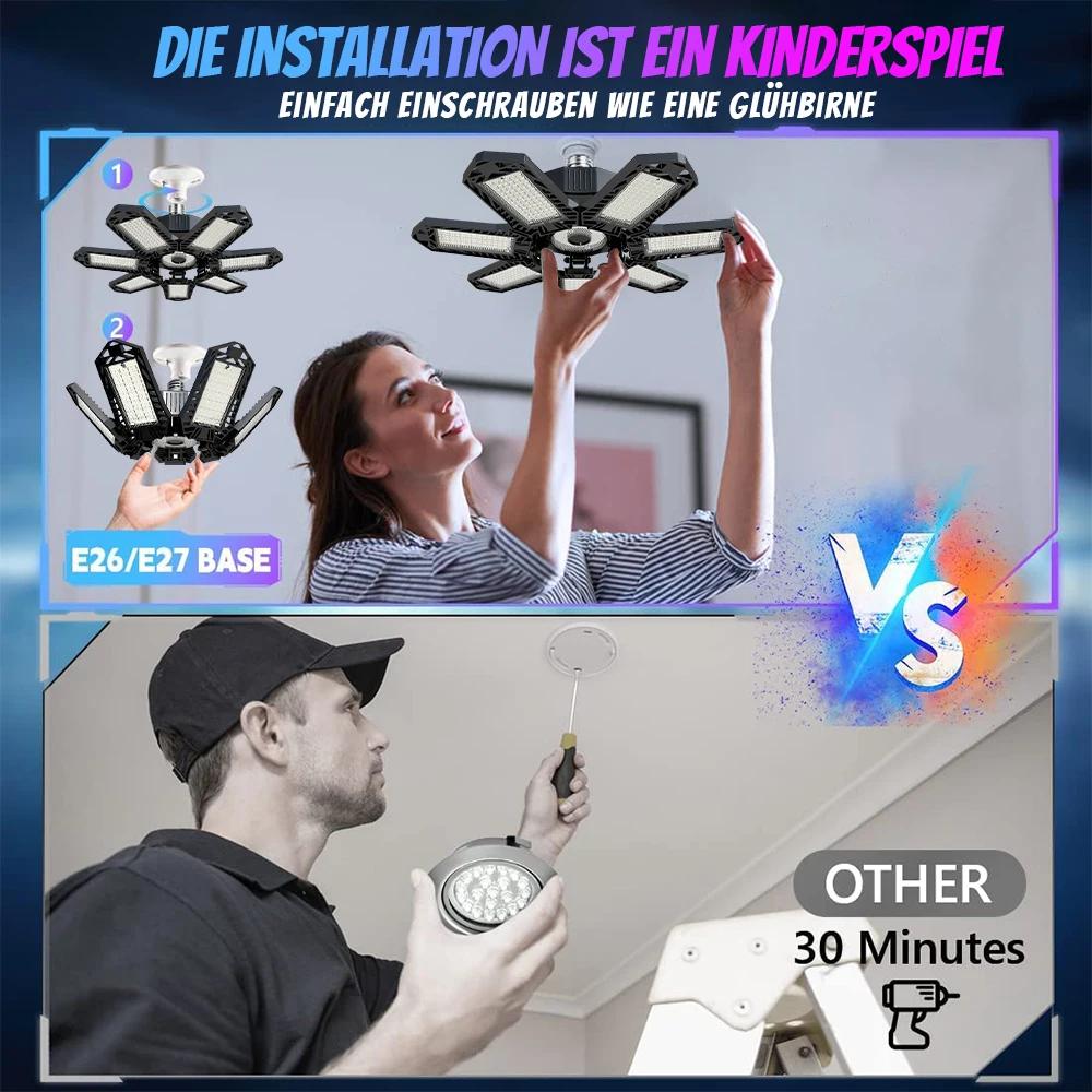 Folding Garage Lighting 120W LED Light E26 E27 Ceiling Lamp UFO Deformable Bulb for Workshop Bright Efficient Illumination