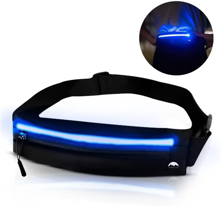 LED Rechargeable Running Belt for Men & Women – Light Up Reflective Waist Pack with Phone Holder | Adjustable Fitness Belt for Running, Walking, Hiking & Travel | WRENN & RAE