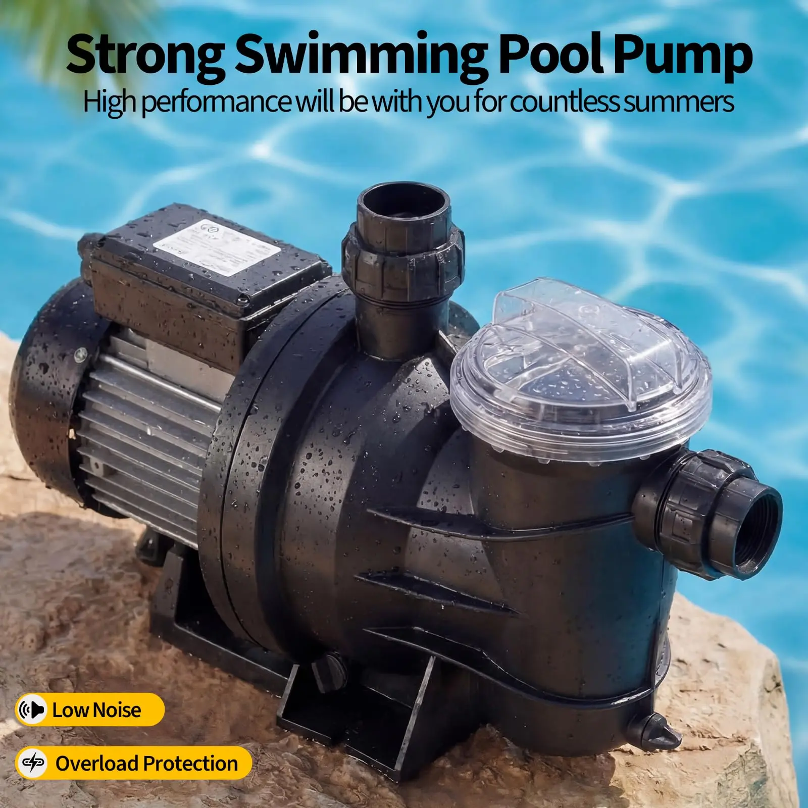 Garvee Self-Priming High-Current Pool Pump, 3/4 HP 2641 GPH 115V Single-Speed Quiet Copper Motor - for In/Above-Ground Pools, Ponds, Hot Tubs & Spas - 7 ft Power Cord
