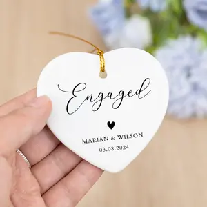 Engaged Christmas Ornament,Custom Engagement Keepsake,Engaged Heart Ornament,First Christmas Keepsake, Engagement Announcement,Couple Gifts