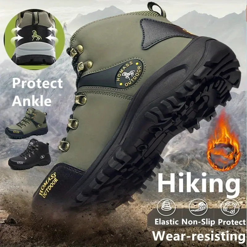 Mens Thermal Hiking Shoes Plush Lining Arch Support Nonslip Outdoor Travel Sneakers