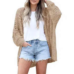 【Summervibes】Saodimallsu Womens Crochet Cardigan Sweater Kimonos Boho Solid Color Oversized Fall Open Front Outwear  Beach Knitwear Womenswear Mesh Summer Tops Knitting Long Sleeve