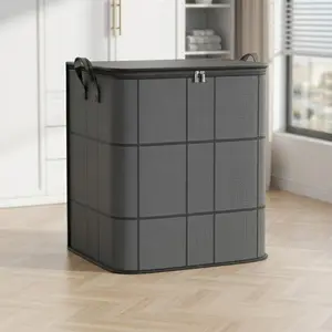 ✨ Dustproof Seasonal Storage | Foldable Clothes Storage Bag With Lid | Grey Grid Wardrobe Organizer