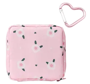 Floral Heart-Carabiner Pad Pouch – Compact Travel Organizer