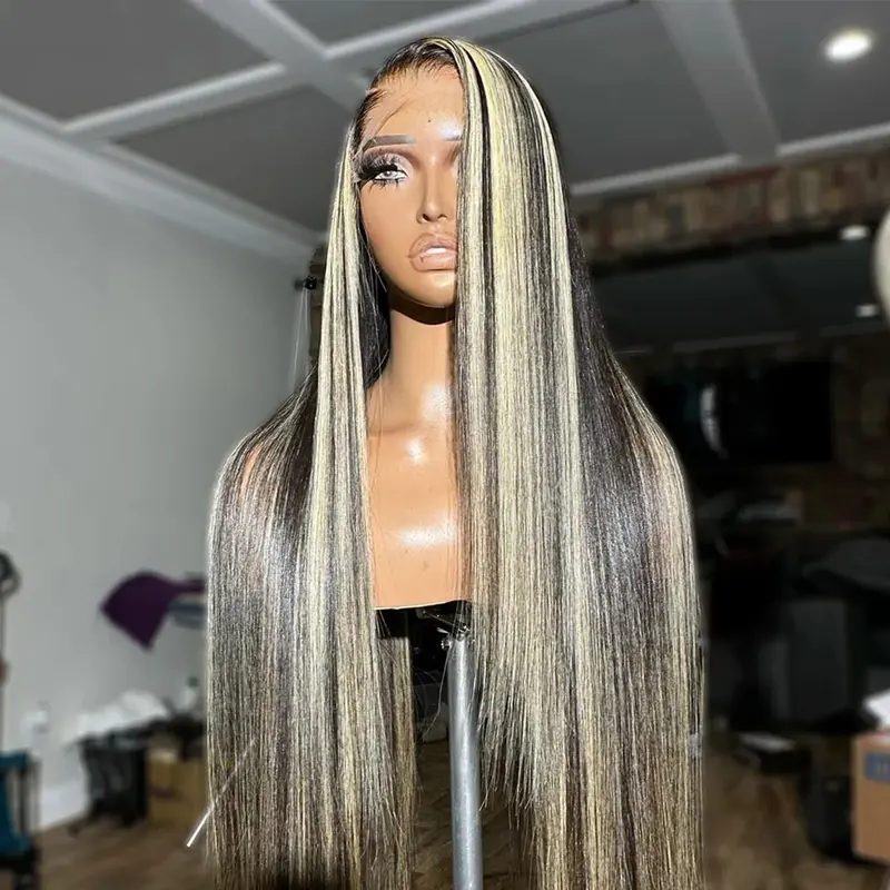 FB/27 Highlight Balayage Wig Human Hair 13x4 13x6 HD Lace Front Wigs Straight 1B/27 Highlight Blonde Omber Lace Front Wigs Human Hair Pre Plucked for Black Women 180% Density