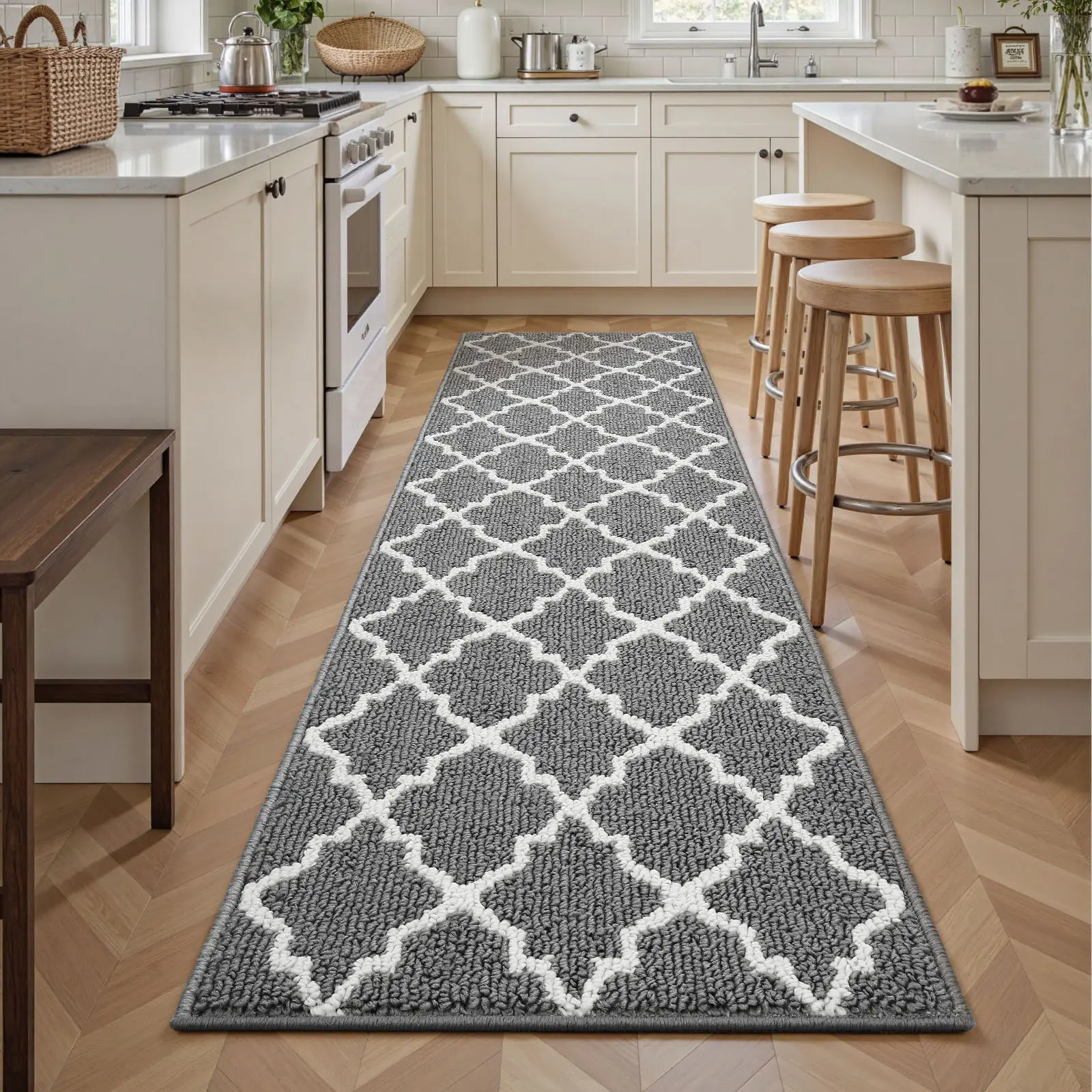 Washable Non Slip Runner Rug, Dirt Trapping Rubber Backing Carpet Runner for Entryway Hallway Kitchen Garage Laundry Room Floor Mat, Light Gray summerwins