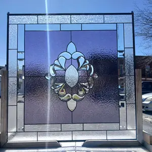 Amethyst Sovereign: The Beveled Medallion Stained Glass Hanging Panel Lavender and Bevels P-350