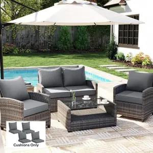 Patio Chair Cushions Set of 4 – Gray, with Seat & Backrest. Quick-Drying, Water-Repellent Fabric. High-Density Foam – Retains Shape. Fade Resistant & UV Protected