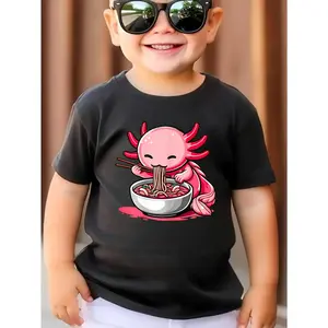 Pink Axolotl Eating Noodles Unisex T-shirt girl clothes kids clothing stocking stuffers teenage boys country boy clothes boys clothing kids stuff for boys kids stuff for girls stocking stuffers for girls youth clothing cute school tops