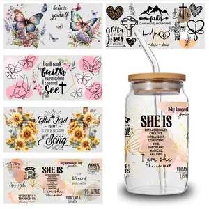 5 Sheets She Is UV DTF Stickers Waterproof Rub on Transfers Plastic Self-Adhesive Labels Waterproof Decals for 16 oz Tumbler Transfer Sticker Decal