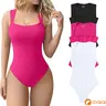 OQQ Women's 3 Piece Ribbed Bodysuits - Sexy Square Neck Sleeveless Tank Top Design - Stretchy  Soft Womenswear Underwear Lady Comfort Trendy